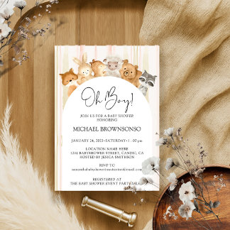 Flower Forest Animals Budget Oh Boy Baby Shower Invitation