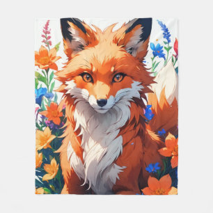 Flower Fox Fleece Blanket