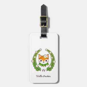 Flower Fox Name & Monogram Luggage Tag