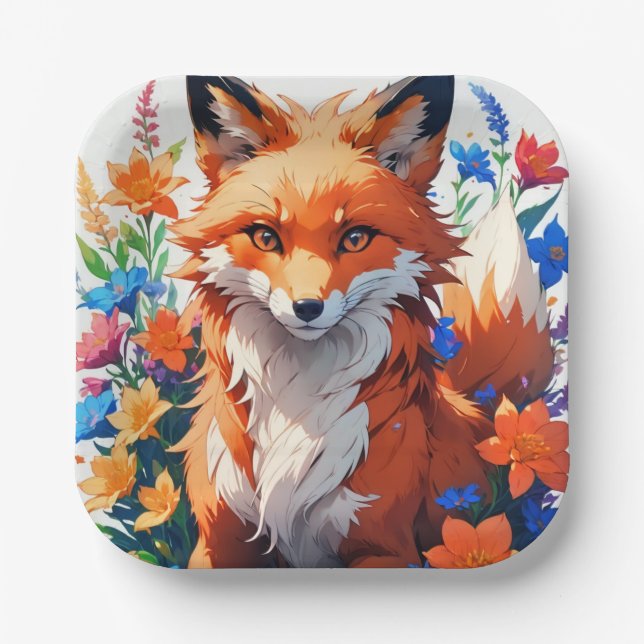 Flower Fox Paper Plate (Front)