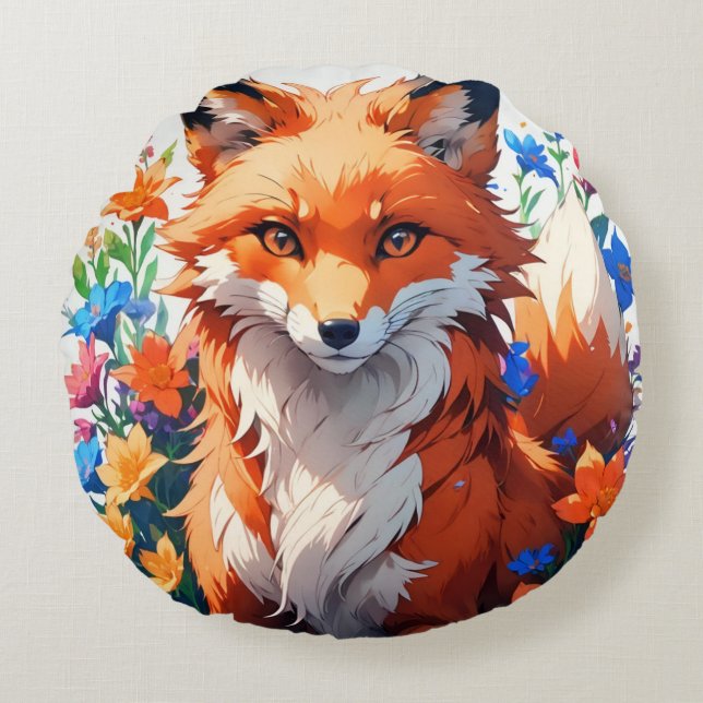 Flower Fox Round Pillow (Front)