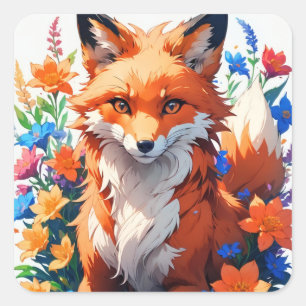 Flower Fox Square Sticker