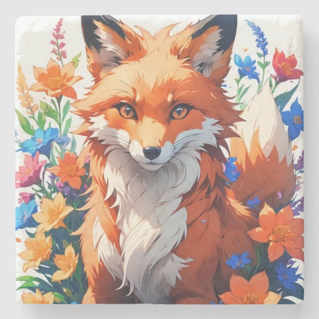 Flower Fox Stone Coaster (Front)