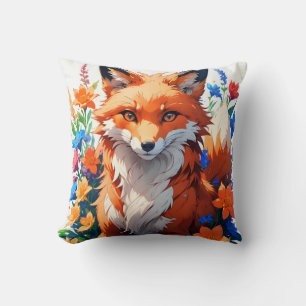 Flower Fox Throw Pillow