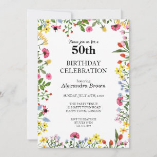 Flower Frame 50th Birthday Photo Party Invitation