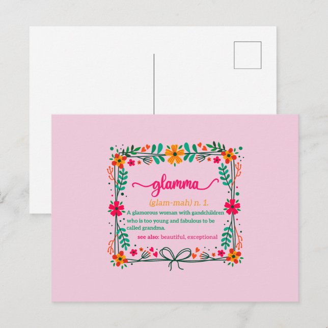 Flower Frame Glamma Grandma Grandmother Definition Postcard (Front/Back)