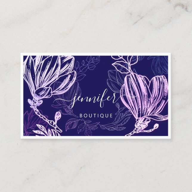  Flower Frame QR Code Custom Logo Purple Blue Business Card (Front)