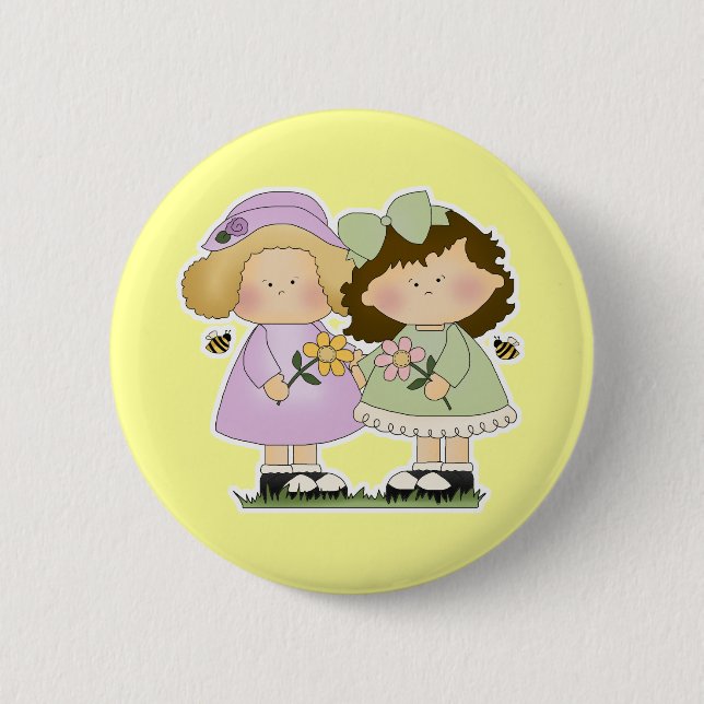 Flower Friends Girls 2 Inch Round Button (Front)