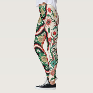 Flower Garden Abstract Vintage Chinese  Leggings