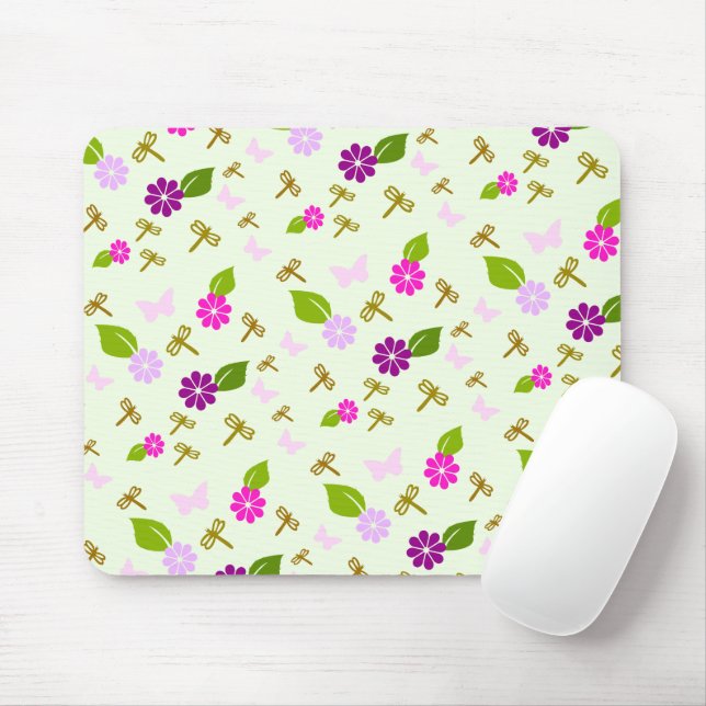 Flower Garden and Dragonfly Mouse Pad (With Mouse)