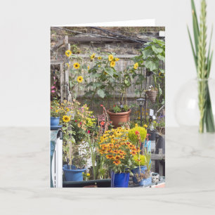 Flower garden and narrow boat thank you card