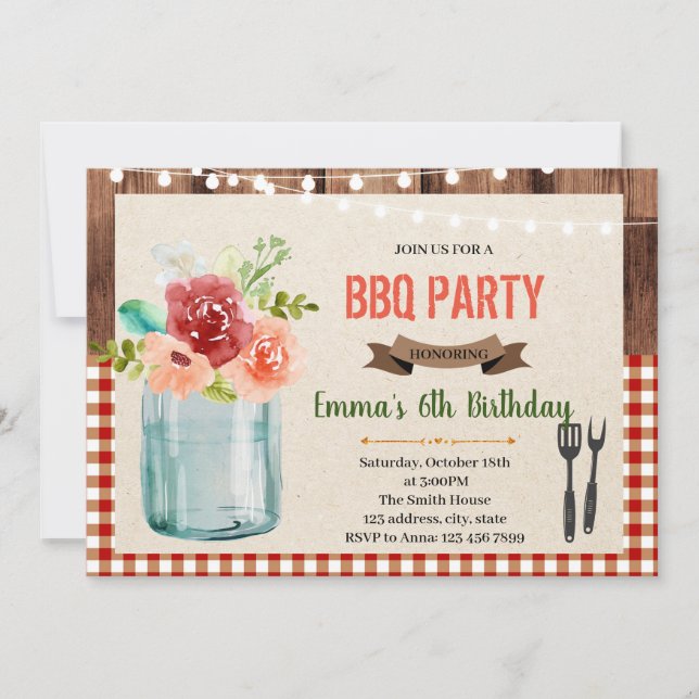 Flower garden bbq party invitation (Front)