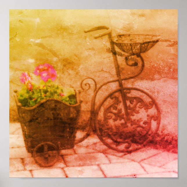 Flower Garden Bicycle Distressed Art Poster (Front)