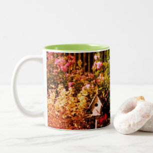 Flower Garden Bird House Art Personalized  Two-Tone Coffee Mug