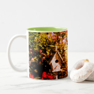 Flower Garden Bird House Art Personalized   Two-Tone Coffee Mug