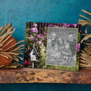 Flower Garden Bird House Painting Add Your Photo Plaque