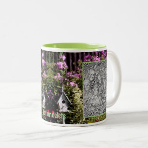 Flower Garden Bird House Painting Add Your Photo Two-Tone Coffee Mug