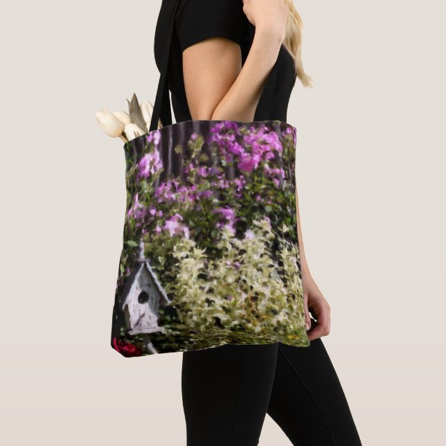 Flower Garden Bird House Pastel Painting  Tote Bag (Close Up)