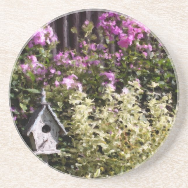 Flower Garden Bird House Photo Painting Coaster (Front)