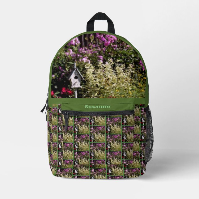 Flower Garden Birdhouse Art Personalized Printed Backpack (Front)