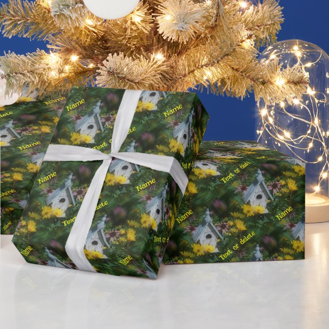 Flower Garden Birdhouse Nature Personalized Wrapping Paper (Holidays)