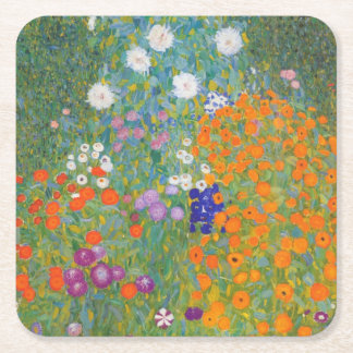 Flower Garden by Gustav Klimt Square Paper Coaster