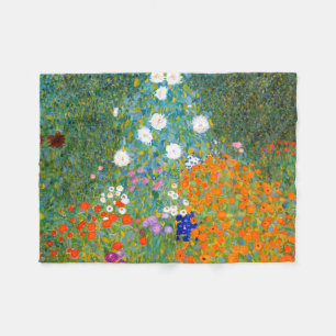 Flower Garden by Gustav Klimt Vintage Floral Fleece Blanket