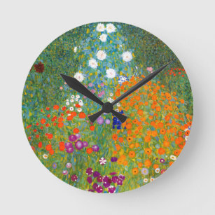 Flower Garden by Gustav Klimt Vintage Floral Round Clock