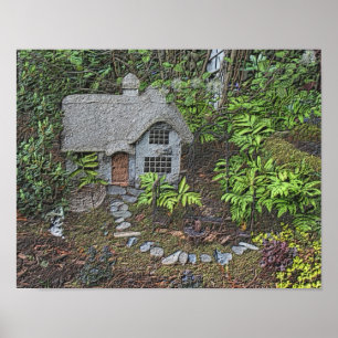 Flower Garden Cottage Charcoal Photo Painting Poster