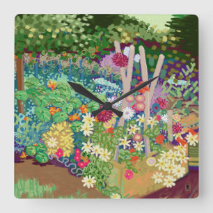 Flower Garden digital art print Square Wall Clock
