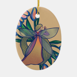Flower Garden Fairy Gardener Art                   Ceramic Ornament