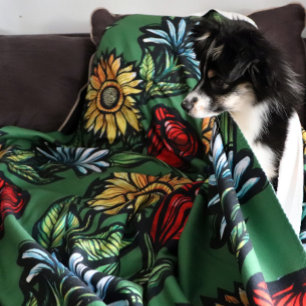 Flower Garden Florists Rose Sunflower and Tulips Sherpa Blanket