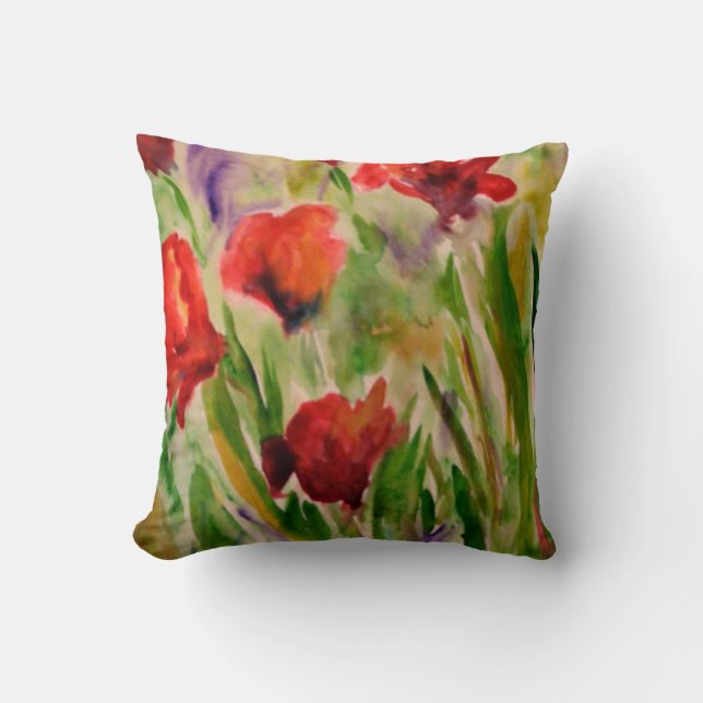 Flower Garden Flowers Watercolor Floral Throw Pillow (Front)