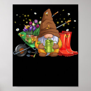 Flower Garden Gnome with Bees and Flowers Gardener Poster