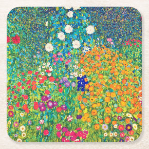 Flower Garden, Gustav Klimt Square Paper Coaster