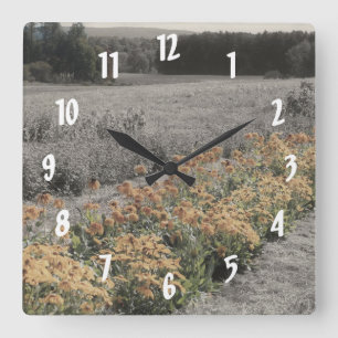 Flower Garden In Black White Square Wall Clock