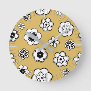 Flower Garden in Light Mustard Yellow Round Clock