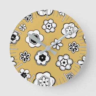 Flower Garden in Light Mustard Yellow Round Clock