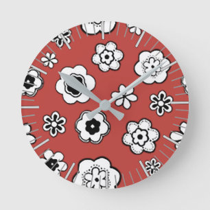 Flower Garden in Misty Tomato Red Round Clock