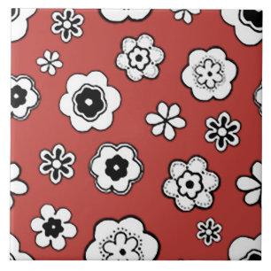Flower Garden in Misty Tomato Red Tile