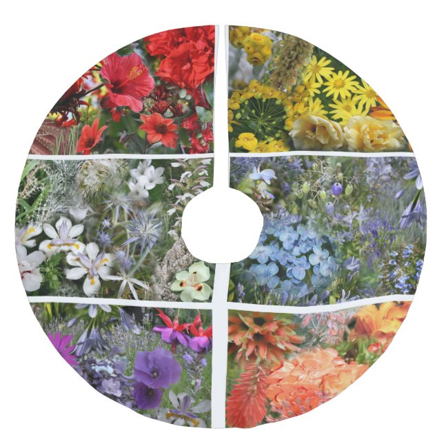 Flower Garden in Rainbow Colours Brushed Polyester Tree Skirt (Front)