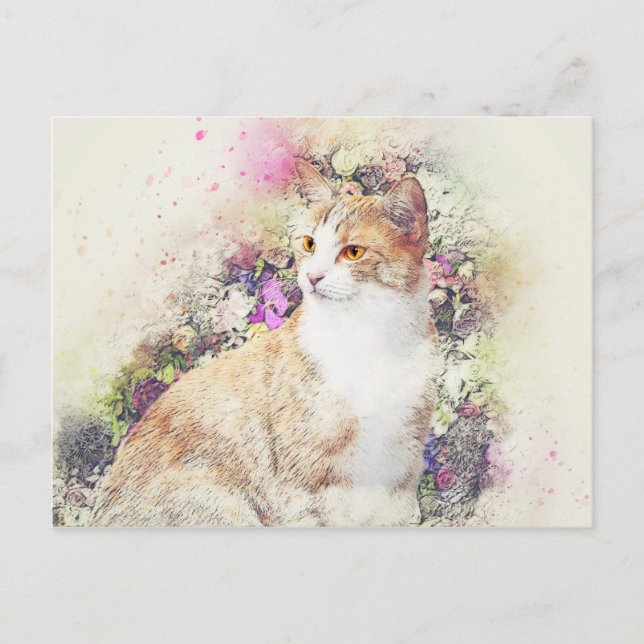 Flower Garden Kitty | Abstract | Watercolor Postcard (Front)