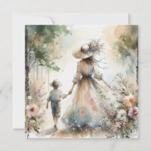 Flower Garden Mother’s Day Card Woman & Child 