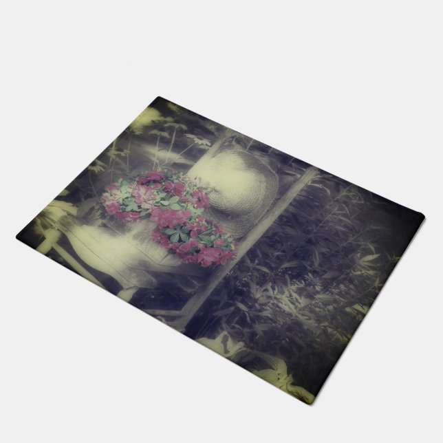 Flower Garden Partial Colour Vintage Doormat (Angled)