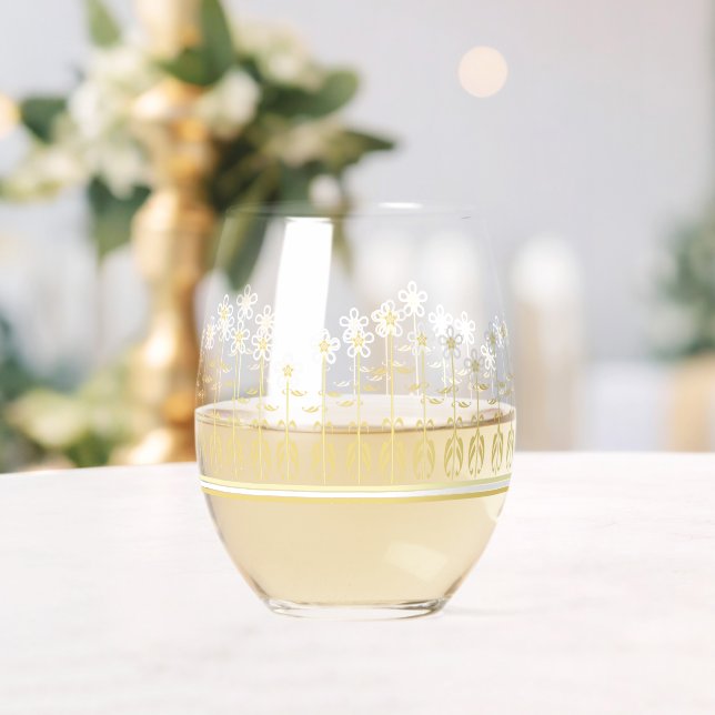Flower Garden pretty Stemless Wine Glass (Insitu (Wedding))
