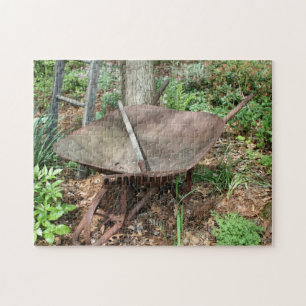 Flower Garden Rusty Vintage Wheelbarrow Old Rake  Jigsaw Puzzle