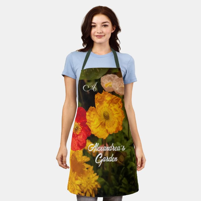 Flower Garden Watercolor Floral Monogram Custom Apron (Worn)
