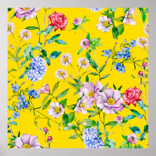 Flower garden watercolor illustration patternpatte poster