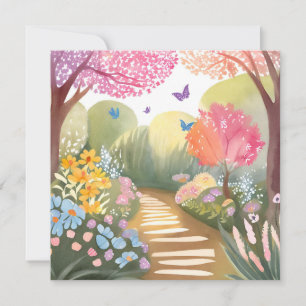 Flower Garden Whimsical Watercolor Painting Card