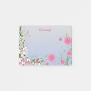 Flower Garden White & Pink Floral Personalized Post-it Notes